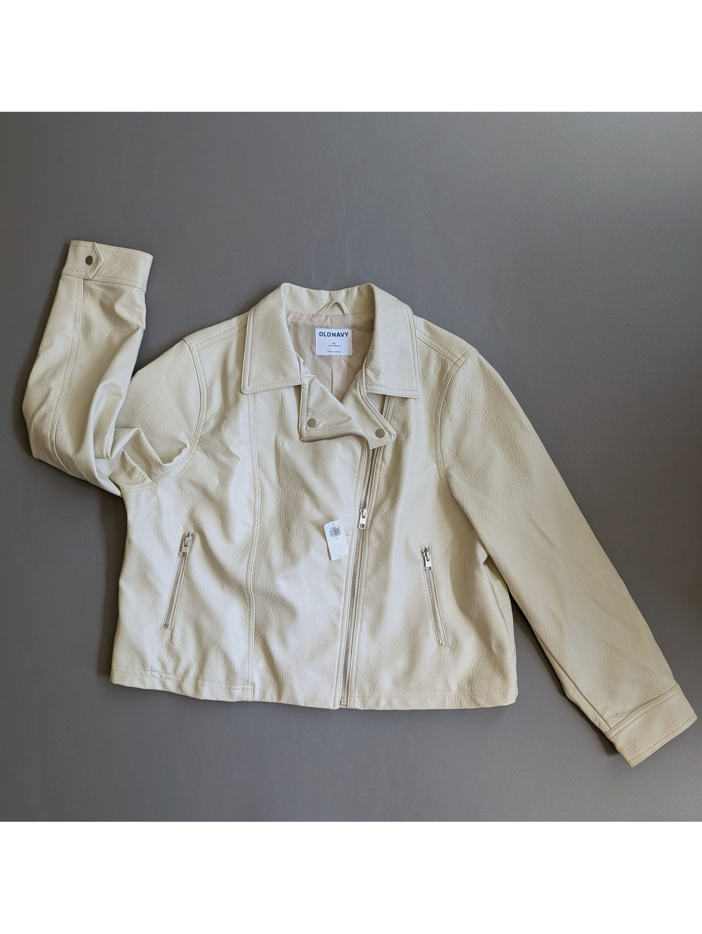 Old Navy Faux Leather Moto Jacket Women's XL Bone Cream Biker NWT